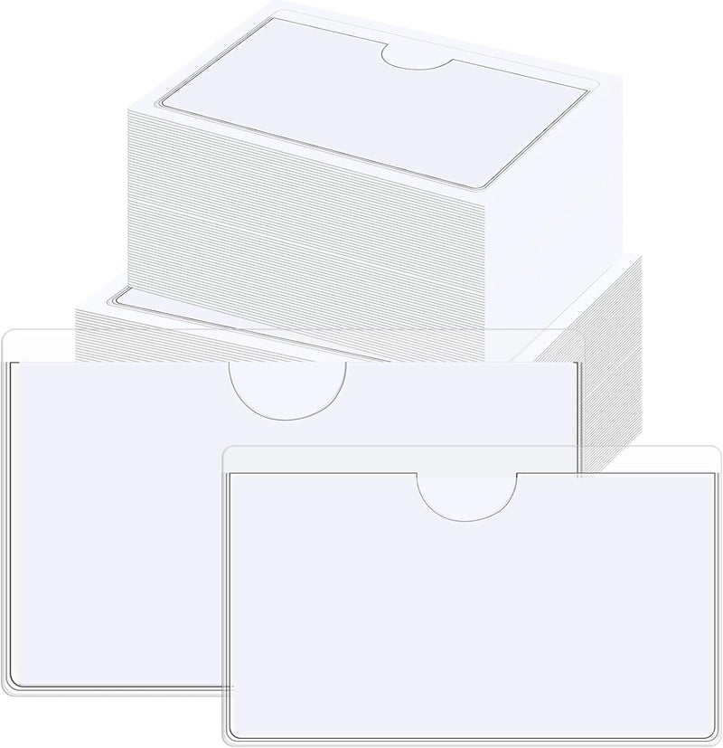 Outus 100 Pcs 2 x 3.75, 3 x 5 Inch Clear Self Adhesive Pockets - Bin Labels for Storage Bins, Pocket Label Sleeves, Plastic Index Card Holder with Top Open for Organizing Bins Box Drawer - Image 1